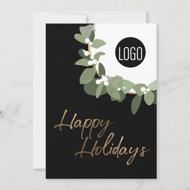 Modern Corporate Logo Happy Holidays vertical Holiday Card (Front)