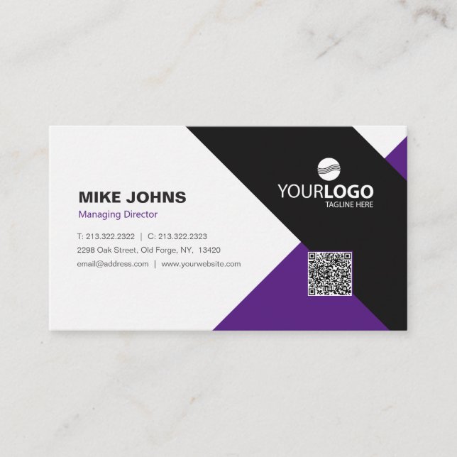 Modern Corporate & Professional Purple & Black Business Card (Front)