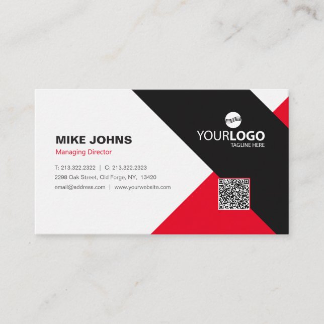 Modern Corporate & Professional Red & Black Business Card (Front)