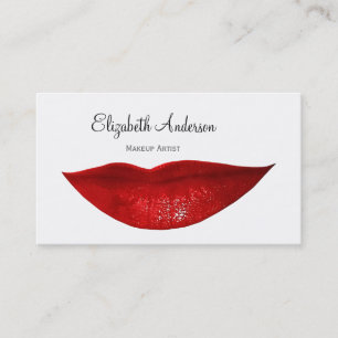 Modern Cosmetology Makeup Artist With Red Lips Business Card