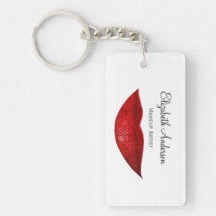 Modern Cosmetology Makeup Artist With Red Lips Key Ring