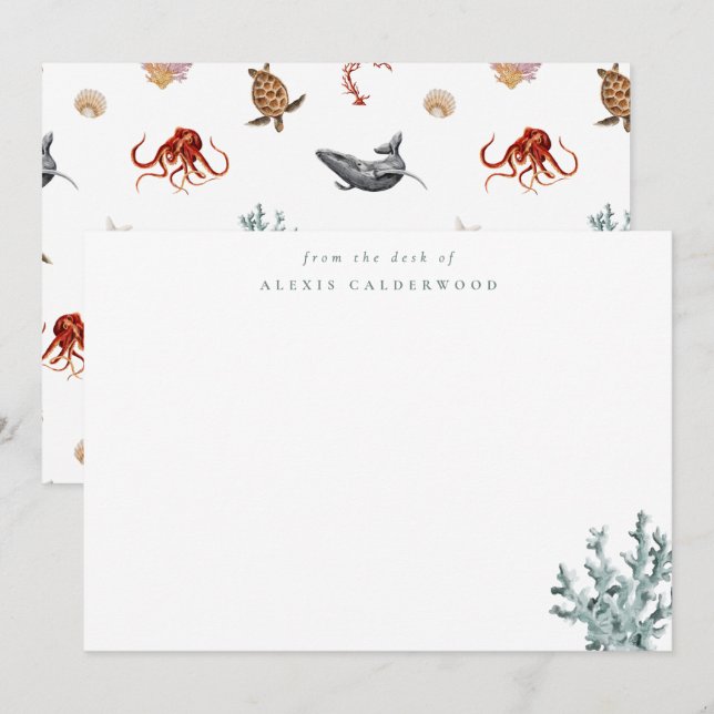 Modern Costal Green Sea Coral Personalised Card (Front/Back)