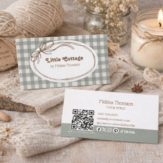 Modern Cosy Minimalist Gingham Handmade Artisan  Business Card