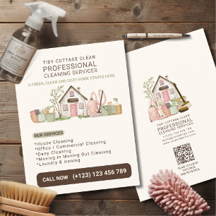 Modern Cosy Watercolor House Cleaning Services Flyer