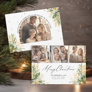 Modern Cottage Botanical Gold Photo Christmas Holiday Card
