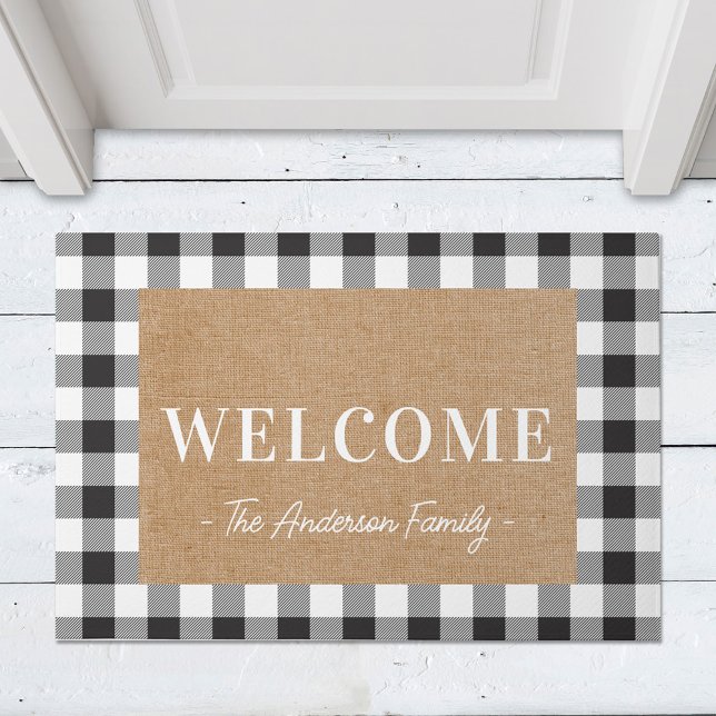 Modern Cottage Buffalo Check Family Name Doormat (Creator Uploaded)