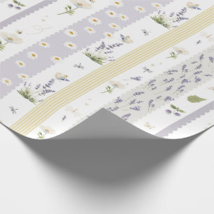 Modern cottagecore - Bee Lavender vertical border Wrapping Paper
