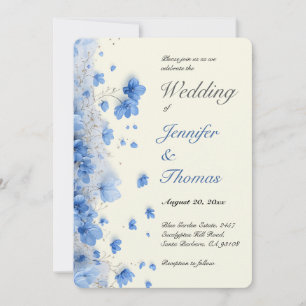 Modern Cottagecore Ivory Blue  Wildflowers Wedding Invitation