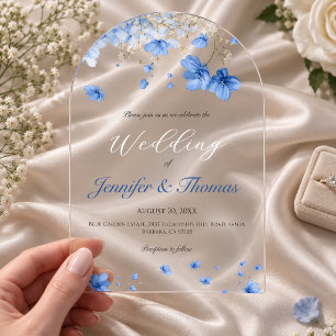 Modern Cottagecore Soft Blue Wildflowers Wedding Acrylic Invitations
