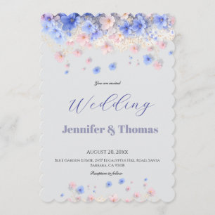 Modern Cottagecore Soft Blue Wildflowers Wedding I Invitation