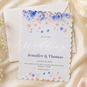Modern Cottagecore Soft Blue Wildflowers Wedding I Invitation