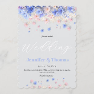 Modern Cottagecore Soft Blue Wildflowers Wedding Invitation