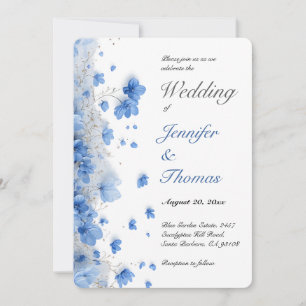 Modern Cottagecore Soft Blue Wildflowers Wedding Invitation