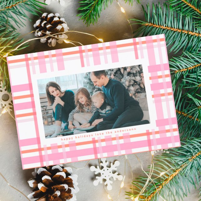 Modern Cotten Candy Christmas Plaid Multi Photo Holiday Card (Creator Uploaded)