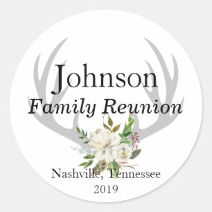 Modern Country Antlers and Flowers Family Reunion Classic Round Sticker