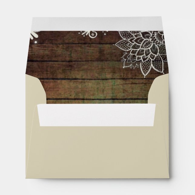 modern country barn wood lace rustic wedding envelopes (Back (Bottom))