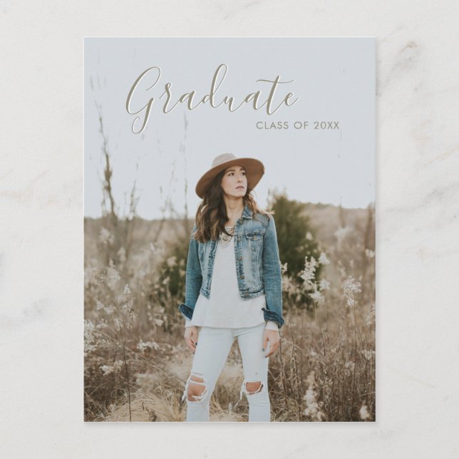 Modern Country Chic Editable Photo Graduation Announcement Postcard (Front)
