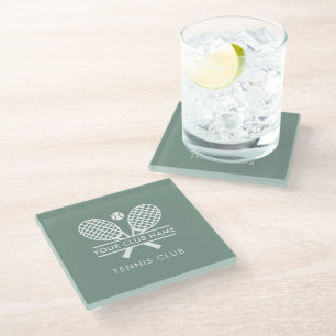 Modern Country Club Name Tennis Team Custom Glass Coaster