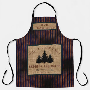 Modern Country Family Name Cabin in Wood Head Chef Apron