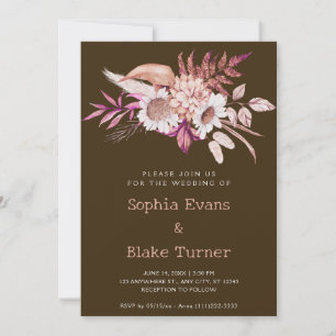 Modern Country Floral Botanical Mocha Wedding Invitation