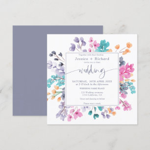 Modern country floral lavender pink wedding script invitation