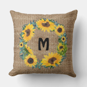 Modern Country Floral Sunflower Jute Personalise Cushion