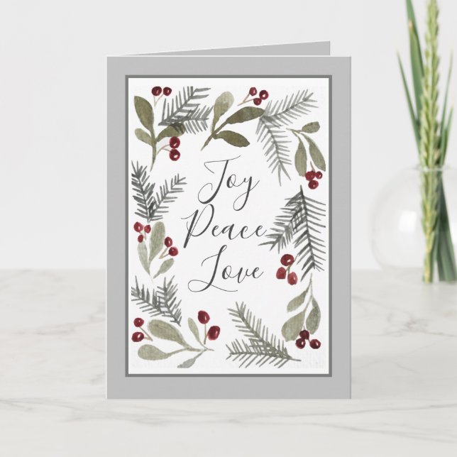Modern Country Joy Peace Love Christmas Holiday Card (Front)