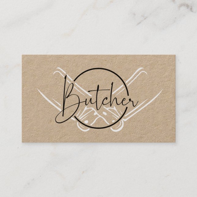 Modern Country Kraft Butcher Logo Business Card (Front)