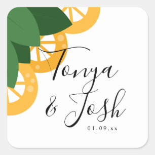 Modern Country Lemon Slices Wedding Square Sticker