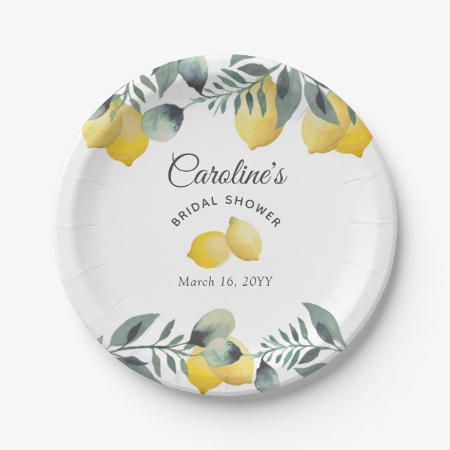 Modern Country Lemons Boho Greenery Bridal Shower Paper Plate (Front)