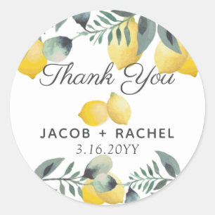 Modern Country Lemons Floral Boho Thank You Classic Round Sticker
