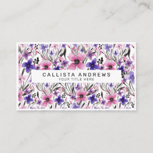 Modern Country Pink Purple Floral Watercolor Business Card