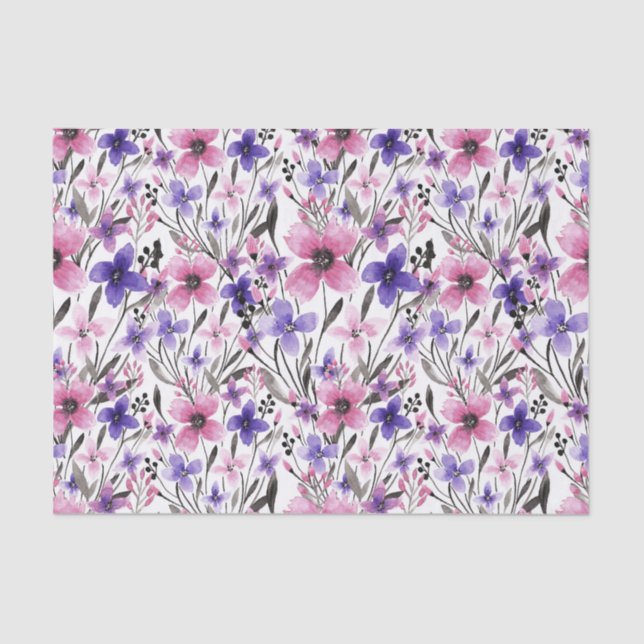 Modern Country Pink Purple Floral Watercolor Tissue Paper (Front)