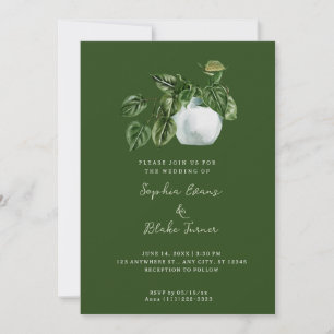 Modern Country Potted Plant Dark Green Wedding Invitation