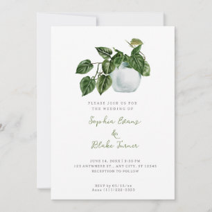 Modern Country Potted Plant White Wedding Invitation