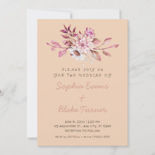 Modern Country Soft Floral Light Brown Wedding Invitation