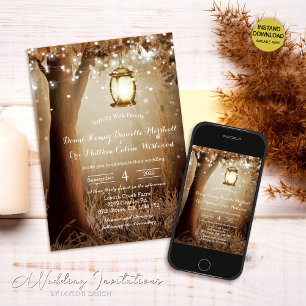 Modern Country Tree String Lights Rustic Wedding Invitation