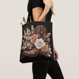 Modern Country Western-Flowers with a Cowboy Boot Tote Bag