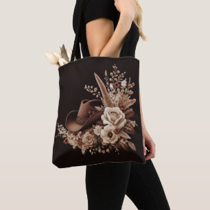 Modern Country Western-Flowers with a Cowboy Hat Tote Bag