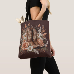 Modern Country Western-Flowers with Cowboy Boots Tote Bag
