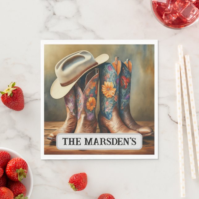 Modern Country Western Wedding Cowboy Boots Napkin (Insitu)