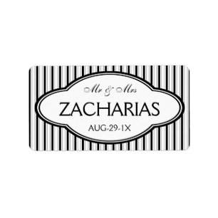 Modern Couple Black and White Stripes Label