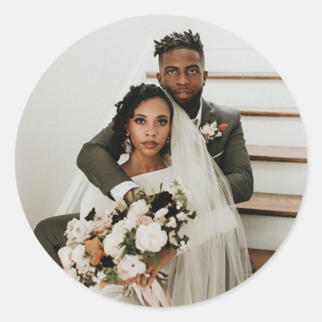 Modern Couple Bride Groom Photo Wedding Classic Round Sticker (Front)