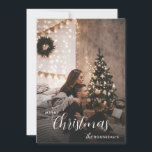 Modern Couple Christmas Photo Custom Holiday Card<br><div class="desc">A trendy urban modern holiday photo flat greeting card with a couple's photo and name with a simple minimal urban industrial modern background with string lights and holiday tree. Smoky neutral colours. This photo is a placeholder that must be replaced with your own creative holiday photo. Add your own unique...</div>