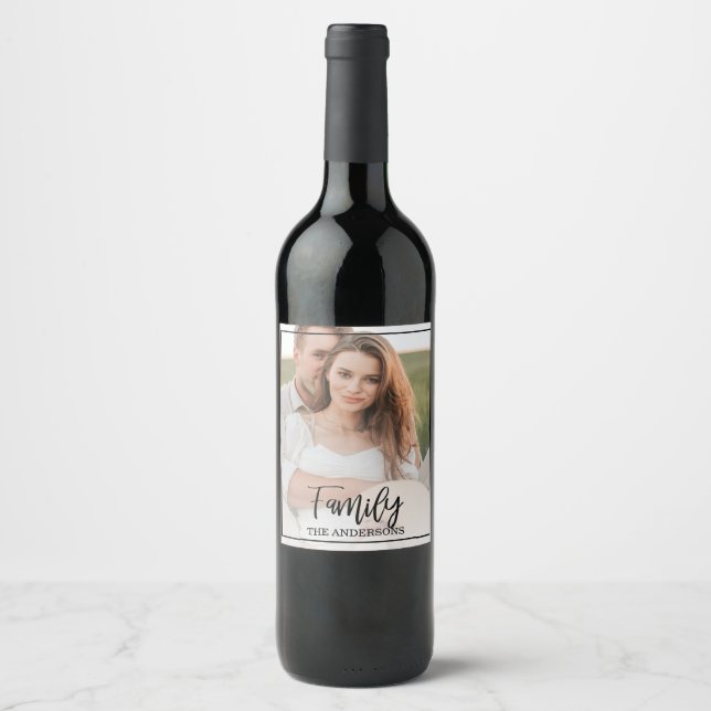 Modern Couple Collage Photo & lovely Family Gift Wine Label (Front)