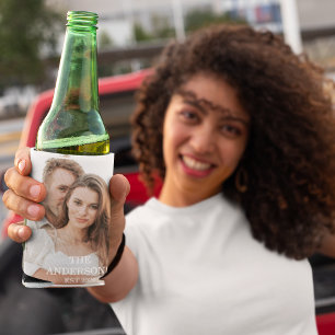 Modern Couple Collage Photo & Minimal Family Gift Can Cooler