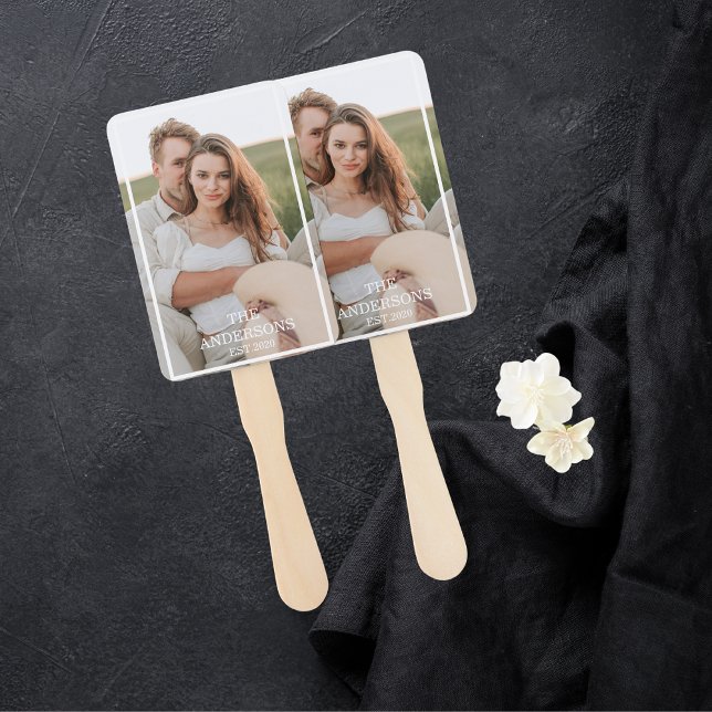Modern Couple Collage Photo & Minimal Family Gift Hand Fan (Creator Uploaded)