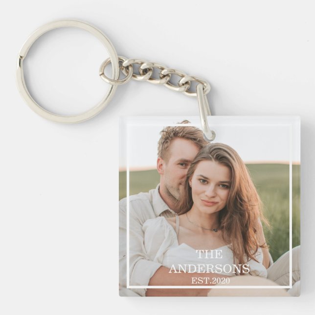 Modern Couple Collage Photo & Minimal Family Gift Key Ring (Front)