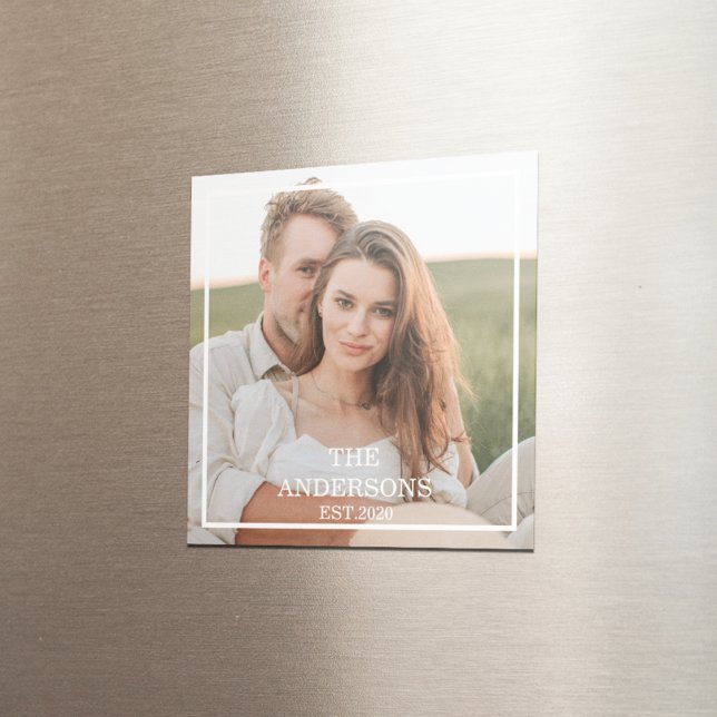 Modern Couple Collage Photo & Minimal Family Gift Magnet (Creator Uploaded)