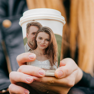 Modern Couple Collage Photo & Minimal Family Gift Paper Cups